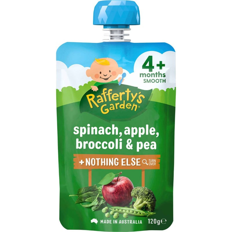 Rafferty's Garden Baby Food Pouch Spinach, Apple , Broccoli & Pea 4+ Months 120g