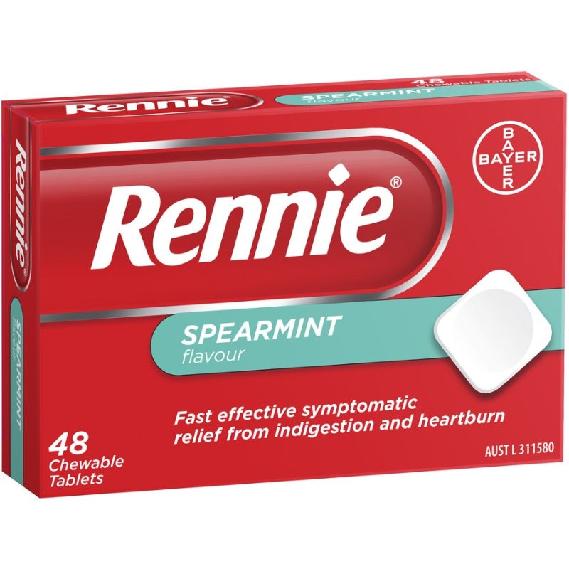 Rennie Indigestion & Heartburn Relief Spearmint Chewable Tablets 48 Pack