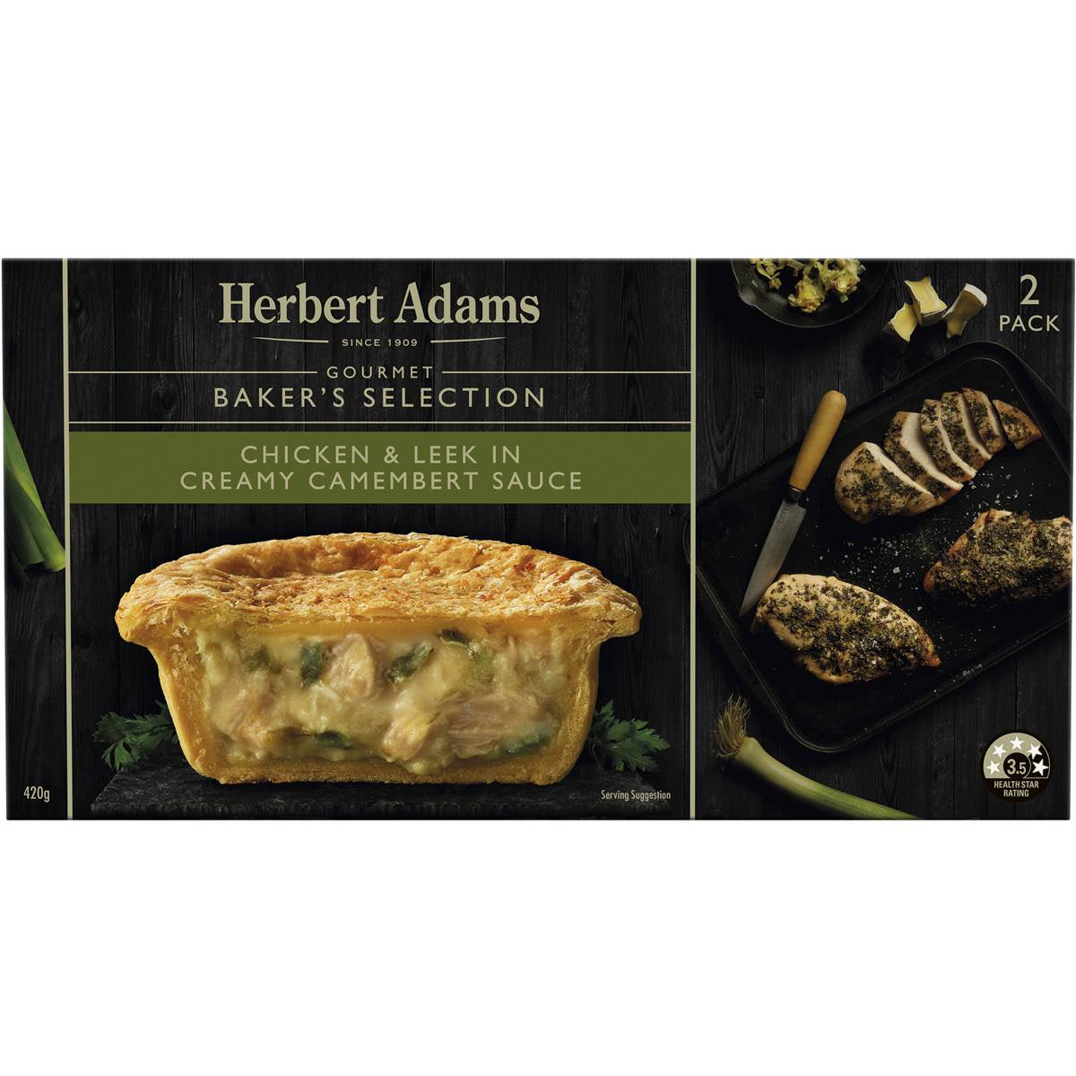 Herbert Adams Pies Creamy Chicken & Leek 2 Pack 420g