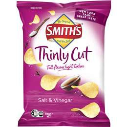 Smiths Thinly Cut Potato Chips Share Pack Salt & Vinegar 175g