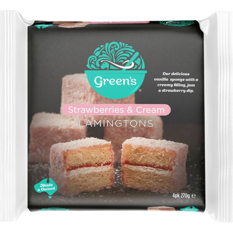 Greens Strawberries & Cream Lamingtons 4 Pack