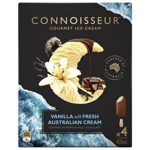 Connoisseur Vanilla With Fresh Gourmet Ice Cream Sticks 4pk