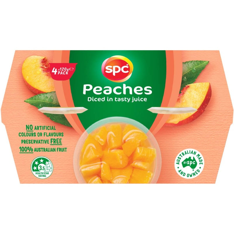 SPC Diced Peaches In Juice Fruit Cups 4 X 120g