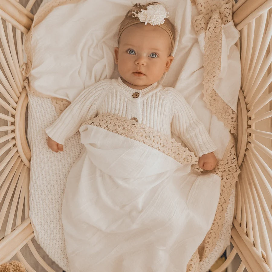 Heirloom Swaddle - Milk with Beige Lace