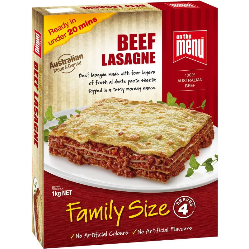 On The Menu Frozen Beef Lasagne 1kg