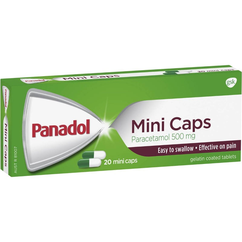 Panadol Mini Caps For Pain Relief Paracetamol 500mg 20pk