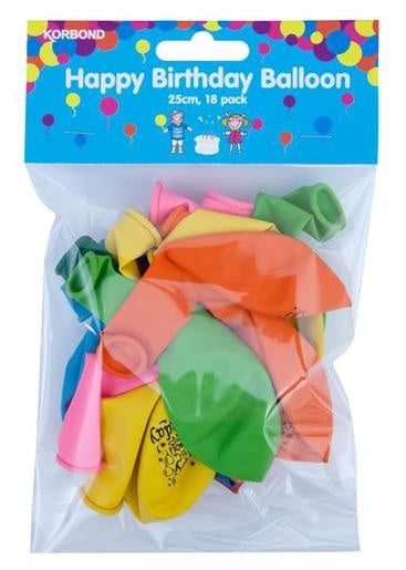 Korbond Balloon Round Happy Birthday 18pk