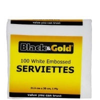 Black & Gold White Serviettes Embossed 1ply 100pk