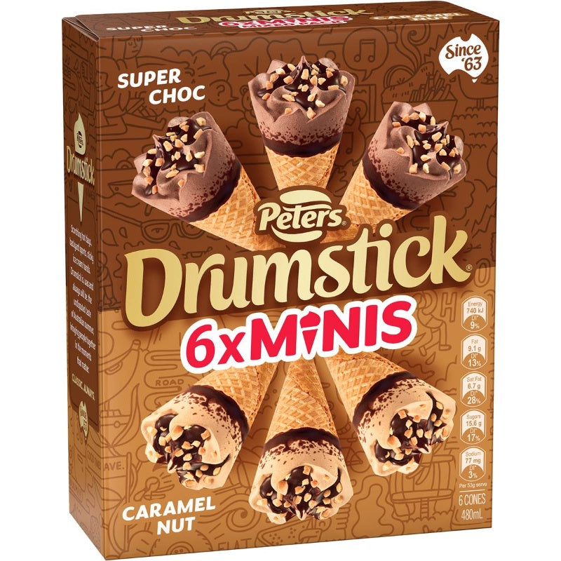 Peters Drumsticks Minis Super Choc & Caramel Nut 6pk