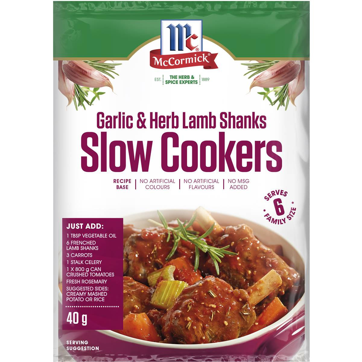 McCormicks Slow Cookers Garlic & Herb Lamb Shanks 40g