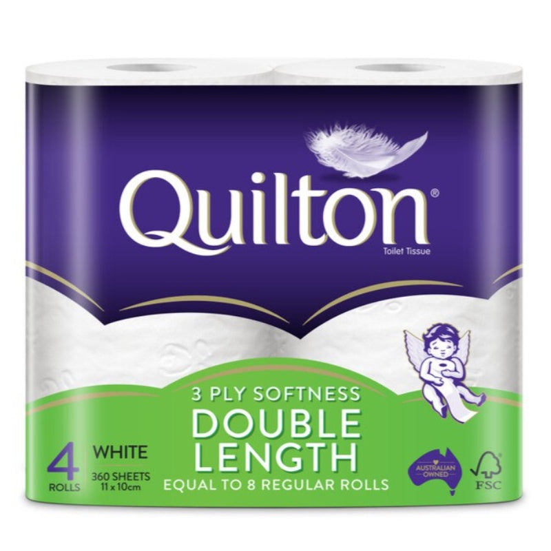 Quilton Double Length Toilet Tissue 3ply 4pk