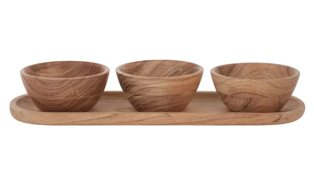 Amaya S3 Wood Bowls with Tray