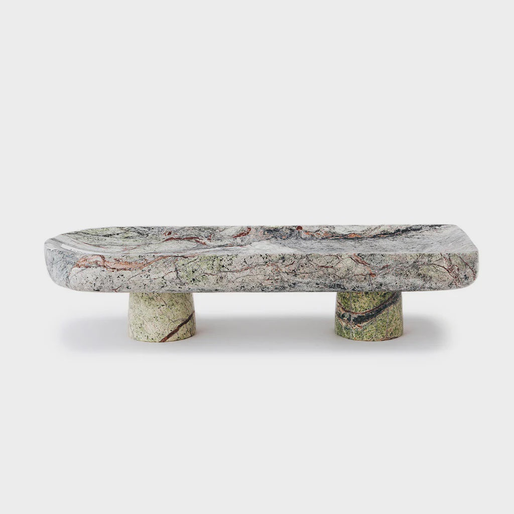 Chiara Marble Foot Platter Green