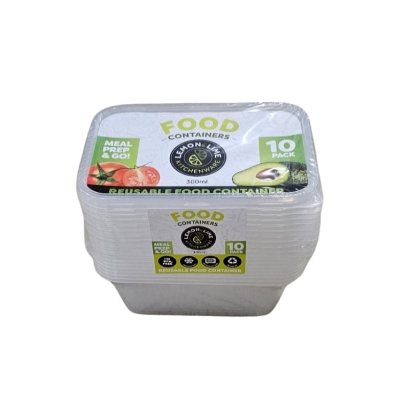 Lemon&Lime Disposable Food Containers Rectangle 300ml 10 pack