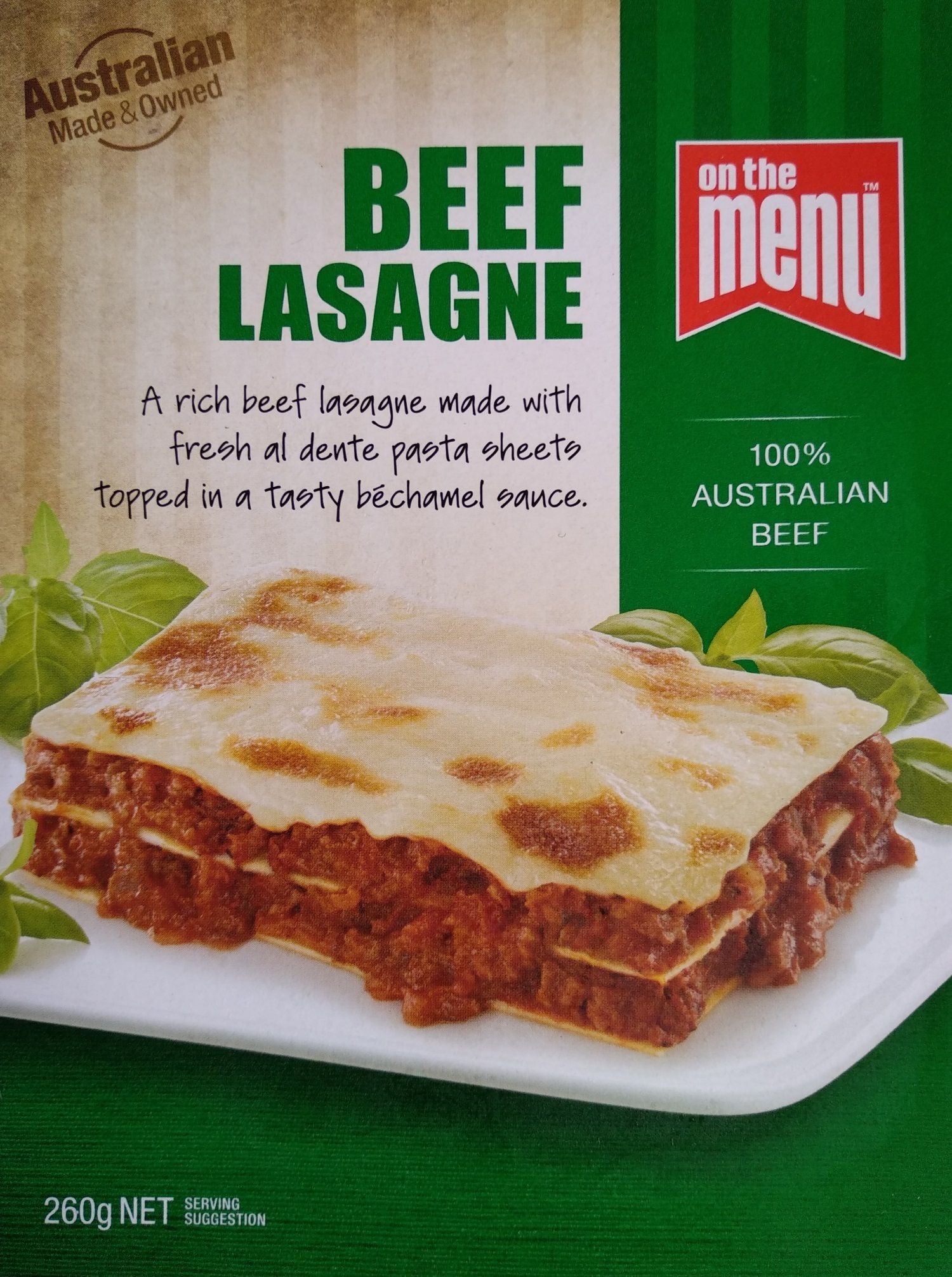 On The Menu Frozen Beef Lasagne 260g