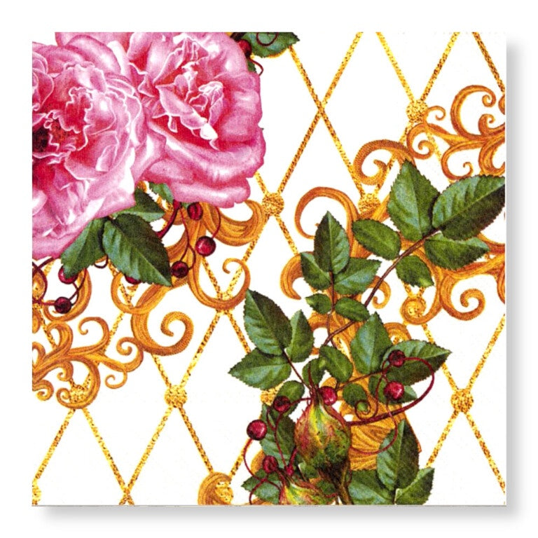 Golden Curls and Floral Luncheon Napkins