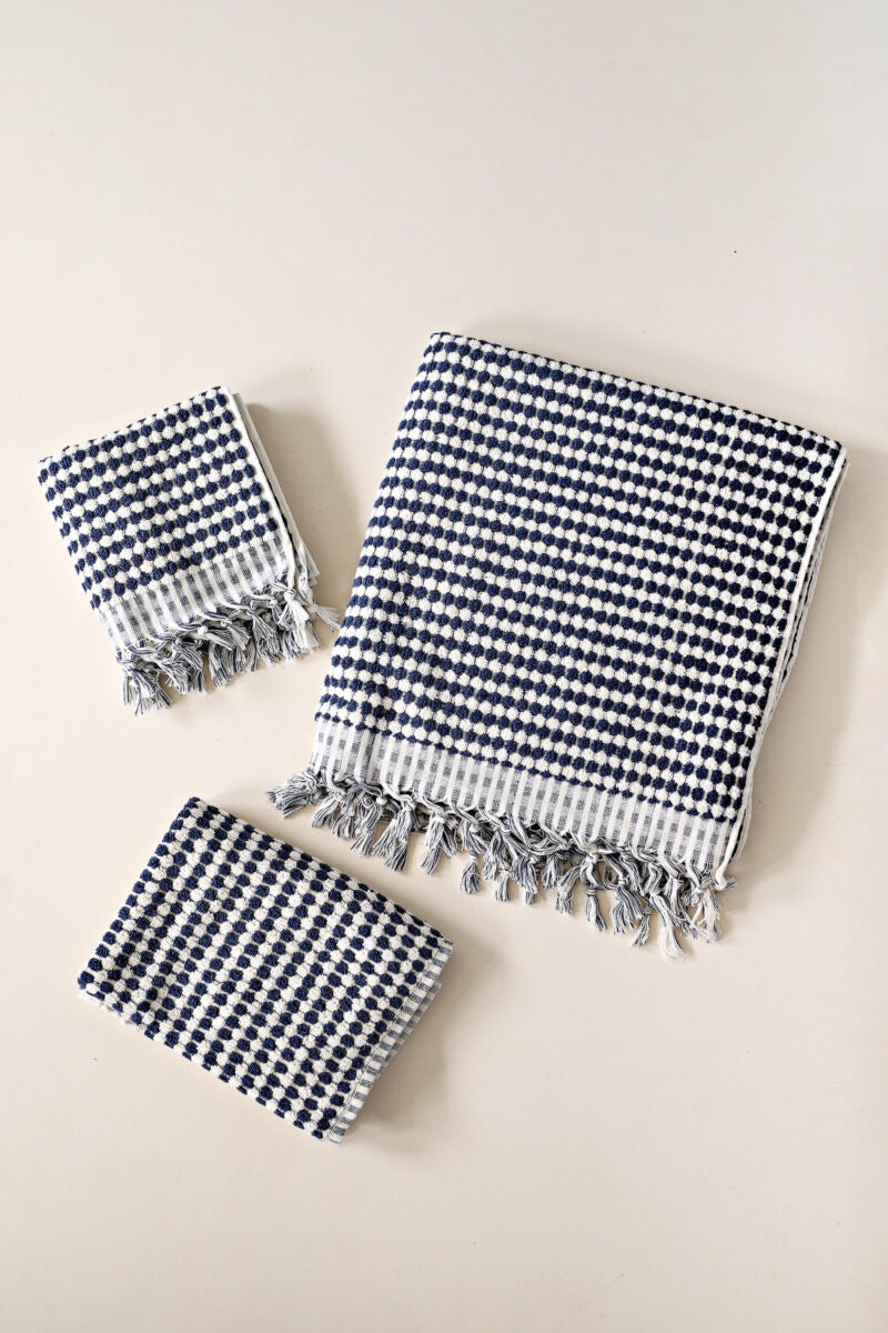 Pom Pom Hand Towel - Navy