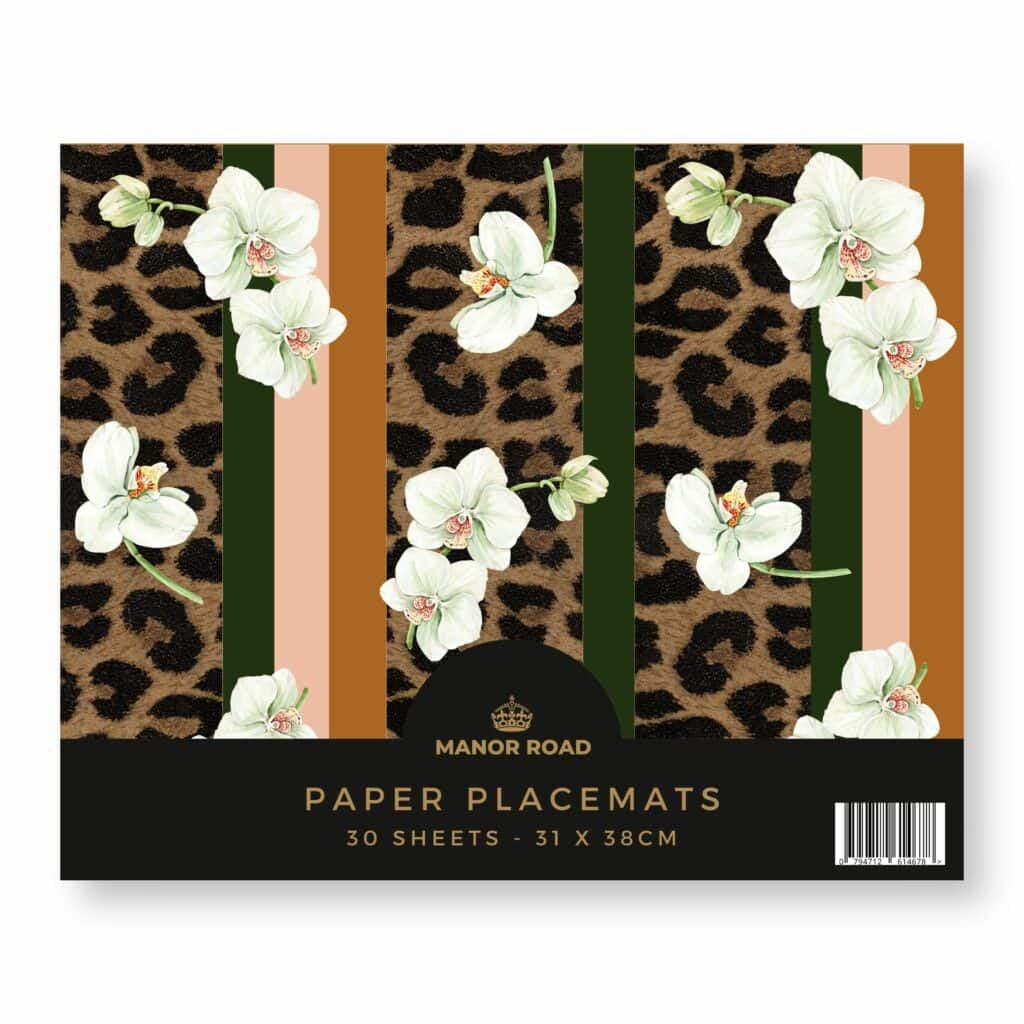 White Orchids & Leopard Paper Placemat Pad - 30 sheets