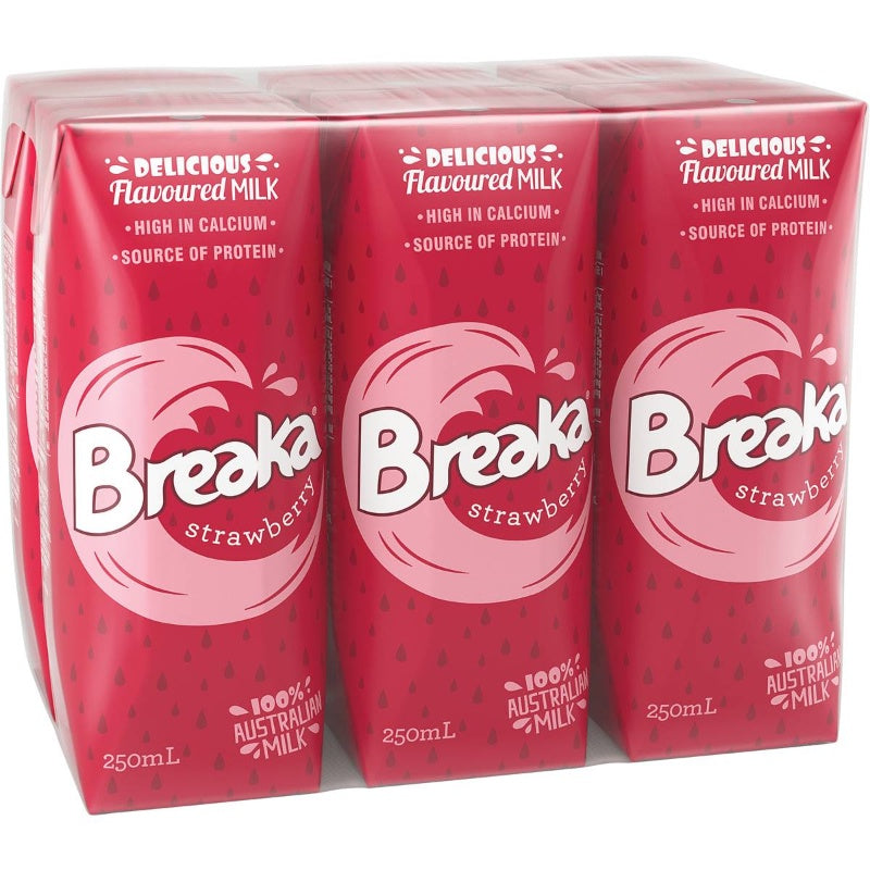 Breaka Strawberry Flavoured Milk 250ml X 6 Pack