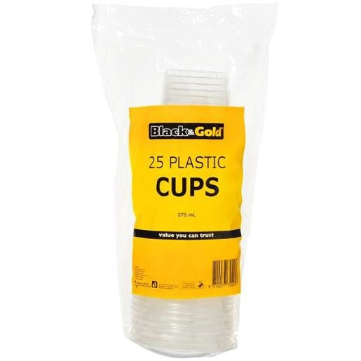 Black & Gold Plastic Cup 275ml 25pk