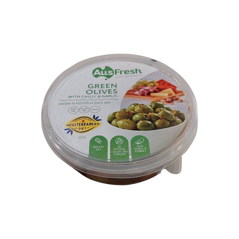 Ausfresh Green Chilli & Garlic Olives 150g