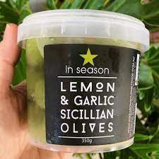 In Season Lemon & Garlic Sicillian Olives 350g