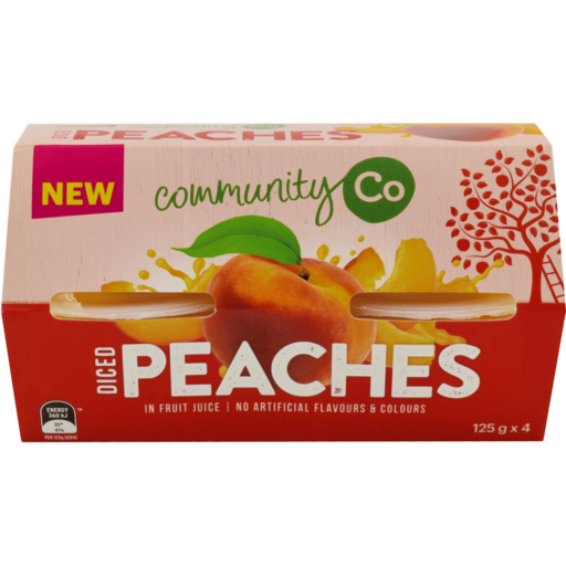 Community Co Diced Peaches In Juice 4x125g