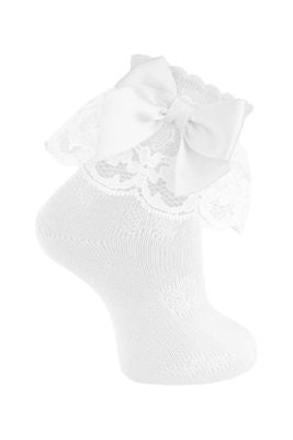 Carlomagno 2138 Lace n Bow Ankle Sock White 0