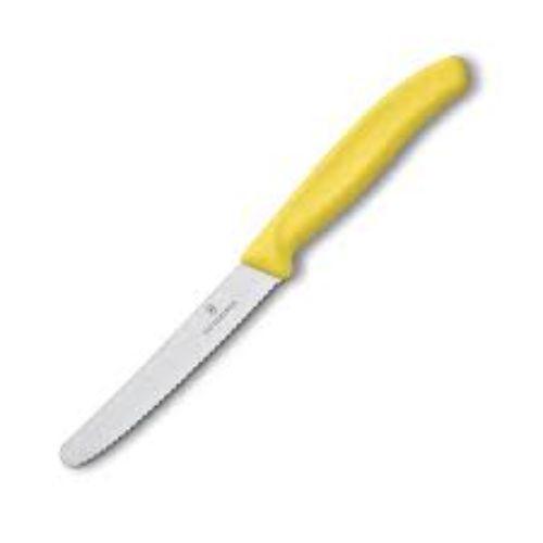 Victorinox Steak & Tomato Knife 11cm Round Tip Wavy Edge Yellow