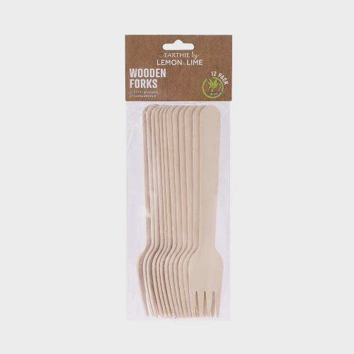 Lemon and Lime Eco Wooden Forks 15.5cm 12Pk