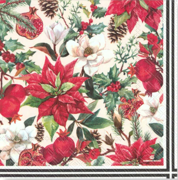 Poinsettia & Pomegranate Napkins - Cocktail